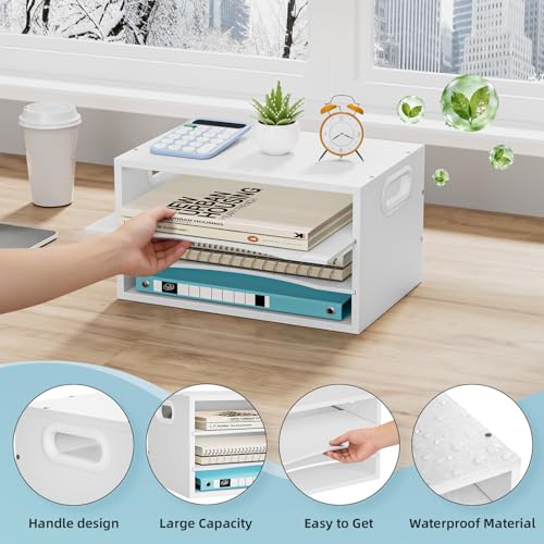 Marbrasse 3 Tier Wood Desk Organizer,Desk Paper Letter Tray Organizer,White