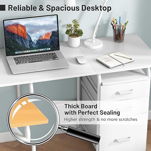 Giantex White Folding Desk for Small Space, Rolling Home Office Desk with 3 Drawers & Lockable Universal Wheels, Mobile Study Writing Desk for Dorm Apartment Bedroom - color: White