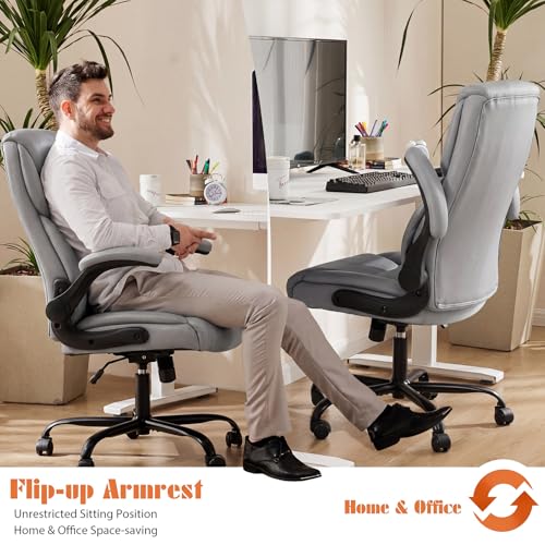 Sweetcrispy Office Chair Set of 2, Heavy Duty Desk Chair, PU Leather - color: Grey, style: Set of 2
