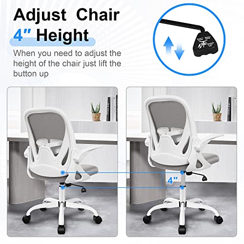 Office Chair Ergonomic Desk Chair with Flip up Armrests Swivel Breathable Desk Mesh Computer Chair with Adjustable Lumbar Support and Height for Conference Room (Gray) - color: Grey