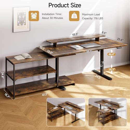 ONBRILL L-Shape Standing Desk with File Cabinet, 55“ Electric Standing Desk