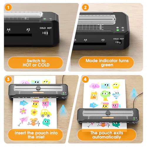 Crenova Laminator Machine with 12 Laminating Sheets, A3 Laminating Machine | Hot & Cold with Trimmer Corner Rounder, Fast Warm Technology, 13-Inch Laminator for Home Office School Business