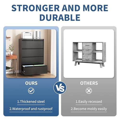 4 Drawer File Cabinet with Lock, Metal Lateral Filing Cabinets - color: Black, size: 4 Drawer_ 26"W