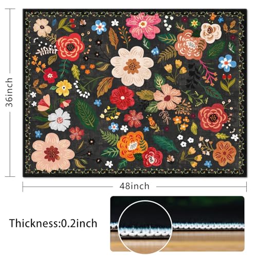Office Chair Mat for Hardwood & Tile Floor,Boho Floral 36"x48" Office Computer Chair Mat for Rolling Chairs,Under Desk Non Slip Gaming Rug,Rubber Backing Large Low-Pile Carpet Protector Mat(Black) - color: Black, size: 36"*48"