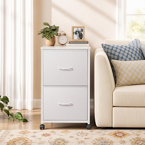 DEVAISE 2 Drawer Mobile File Cabinet with Open Storage Shelf - color: White
