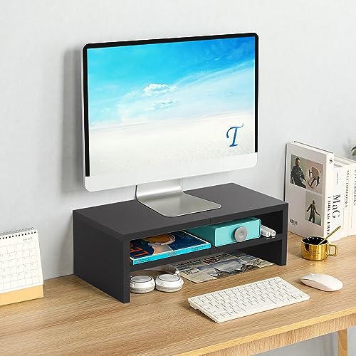 TEAMIX 20 inch Wood Monitor Riser Stand with Keyboard Storage,2 Tiers Black - color: Black, size: 20 x 9.5 x 6.7 inches