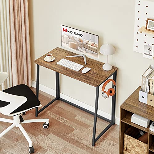 WOHOMO Folding Desk, 31.5" Foldable Computer Table for Small Spaces, Walnut - color: Brown, size: Small Size:31.5 x 15.7