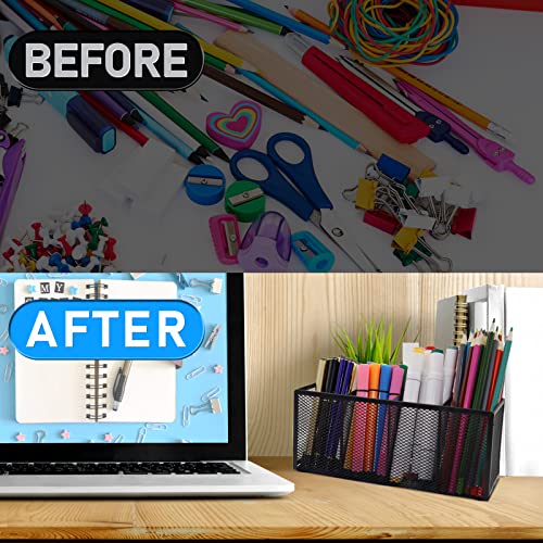 2PCS Black Mesh Pen Pencil Holder, Metal Desk Organizer Desktop Stationery Office Supplies Acessories Storage Stand, 4 Compartments Brushes Holder for Home School Classroom Teachers - size: 2pcs 4 Grids