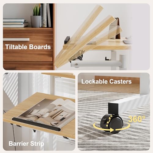 VECELO Mobile Small Standing Desk Adjustable Height, Computer Workstations with Tiltable Tabletop, Lockable Wheels, Portable Rolling Laptop Desk for Home Office, Oak - color: Oak