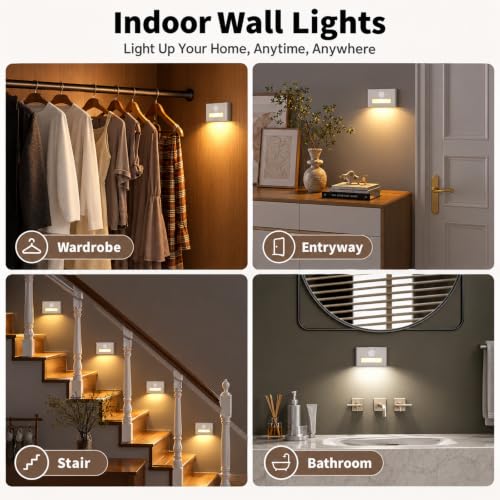 WOBSION Rechargeable Motion Sensor Stair Lights, Stick-On Wall Light - color: White