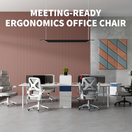 Ergonomic Office Chair - Desk Chair with Adjustable Headrest Lumbar Support Computer Chair - Mesh Comfy Chair with Flip-up Armrests - Gaming Chairs for Adults Home Office 330 LBS (White+Black) - color: White+black