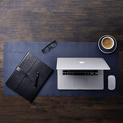 Gallaway Leather Desk Mat,Desk Writing Pad - Office Desk Pad, Large 36" x 17" Navy Blue, Desk Mats on Top of Desks, Gift Ready Elegant Computer Desk Mat Desk Cover Desk Pad Protector PU Leather - color: Navy Blue, size: Large