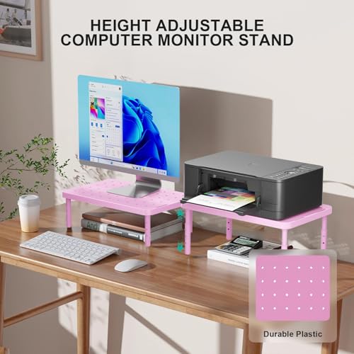 WALI Computer Monitor Stand for Desk, Adjustable Laptop Riser, up to 44 lbs | Desk Monitor Riser Underneath Storage, Fits Notebook, Laptops, Printers, for Home, Office, School (PTT001-P),1 Pack, Pink - color: Pink, size: 14.6"L * 9.3"W
