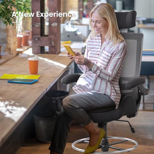 BOLISS Big and Tall Drafting Chair 400lbs High Back Dual Seat Cushion - color: Black, size: BLS-2818HDS
