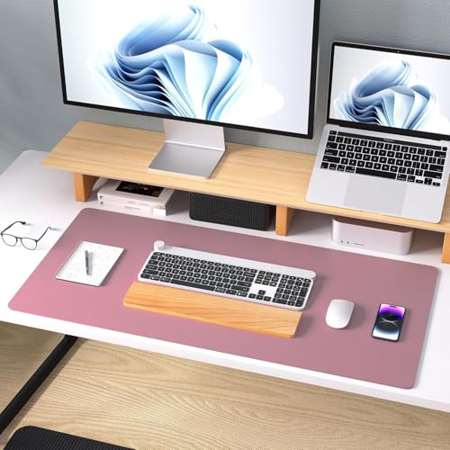 Bloss Dark Red Leather Desk Mat - 31.5" x 15.7" - color: Dark Red, size: 31.5" x 15.7"