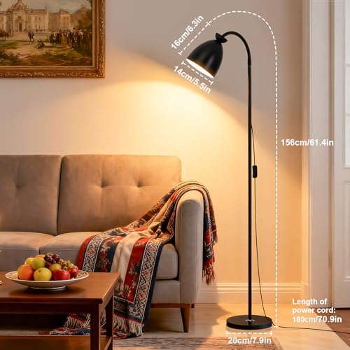 Bright Modern Black Gooseneck Floor Lamp 3-Color Dimmable - color: Black Dimming