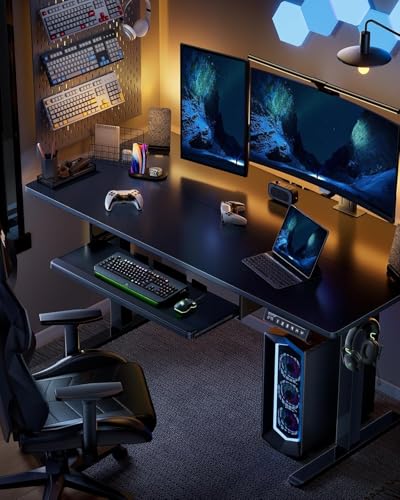 ErGear Electric Standing Desk with Keyboard Tray, 44x24 Inches Adjustable Height Sit Stand Up Desk, Home Office Desk Computer Workstation, Black - color: Black, size: 44" X 24"