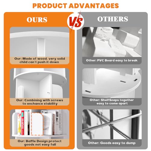Aheaplus 5 Tier Wood Rotating Bookshelf, 360° Spinning Book Shelf Tower - color: White, size: 6-Tier