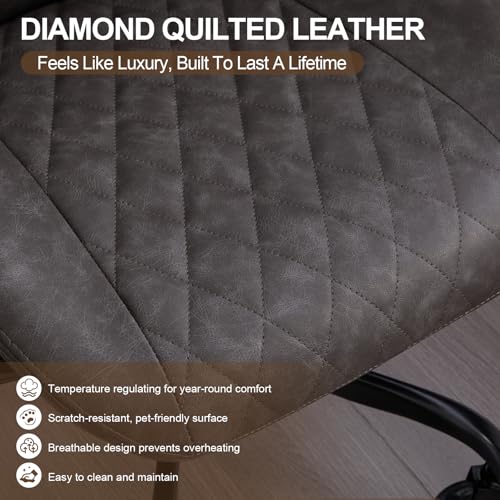 E-Motie Leather Office Chair, Mid Century Modern Desk Chair, Dark Grey - color: Dark Grey