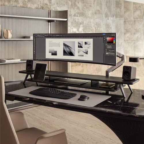 Fenge Dual Monitor Stand Riser, Wooden Desk Shelf with 2-Tier Storage - color: Black, size: 47.2 Inch