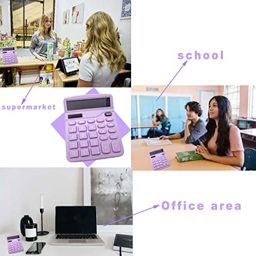 YOUHO Calculator, 12-bit Solar Battery Dual Power Standard Function Electronic Calculator with Large LCD Display Office Calculator Purple - color: Purple