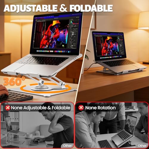 Urmust 360° Rotating Laptop Stand for Desk, 10-15.6“ Laptop Riser, Silver - color: F-Silver-360