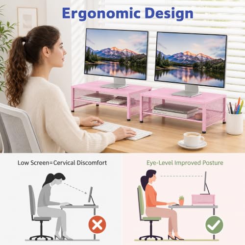 OPNICE 2-Tier Computer Monitor Stand Riser, Laptop Stand for Desk, Desk Organizer for Office, Home and School Supplies, Pink - color: Pink, size: 2-tier