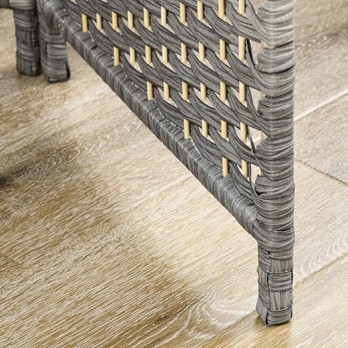 HOMCOM 4 Panel Room Divider 6 Ft Privacy Screen Hand-Woven Mixed Gray | Folding PP Wall Partition, Pine Wood Frame, Freestanding Room Separator, Bedroom Home Office, No Assembly - color: Mixed Gray, size: 4 Panel