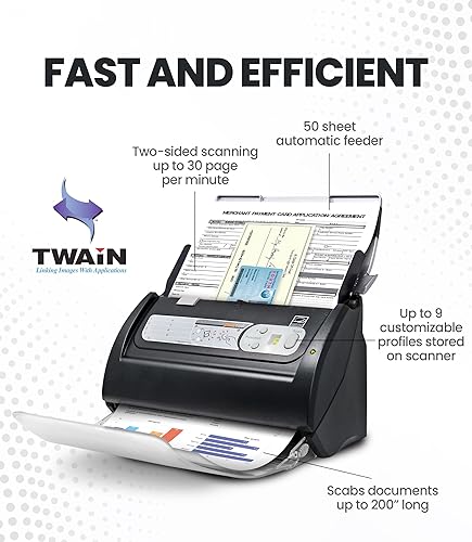 Plustek PS188 High Speed Double-Sided Color Document Scanner, with Automatic Document Feeder (ADF), 30 Pages Per Minute, Support Windows 7/8/10/11 | Color Duplex with one touch scan button - Software Support customize 255 scan task, Support Windows 7 / 8