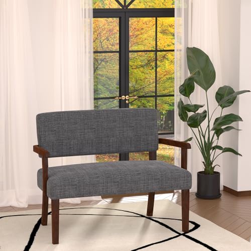 FAGAGA Accent Chair 2 Seat, Upholstered Reading Leisure Chair, Bench with Solid Wood Frame (Gray) - color: Grey, size: Bench