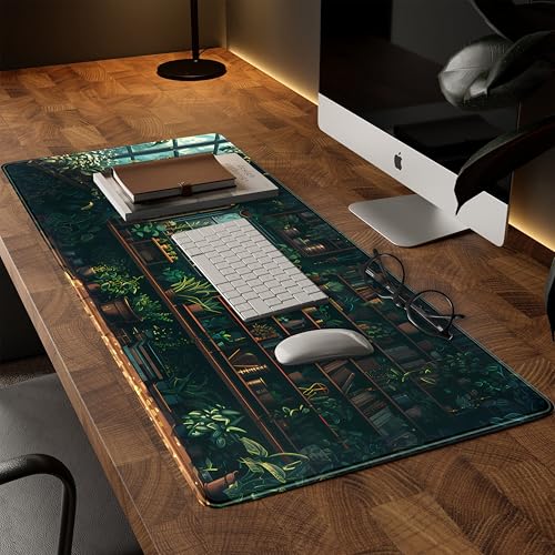 Green Plant Desk Pad Gaming Pad Extra Large Desk Mats Full Desk Mouse Pad XXL, Desktop Mat Computer Laptop Keyboard Pads, Office Home Decor Table Pad Cute Desk Accessories 31.5" x 15.7" - color: Fresh Leaves Bookshelf