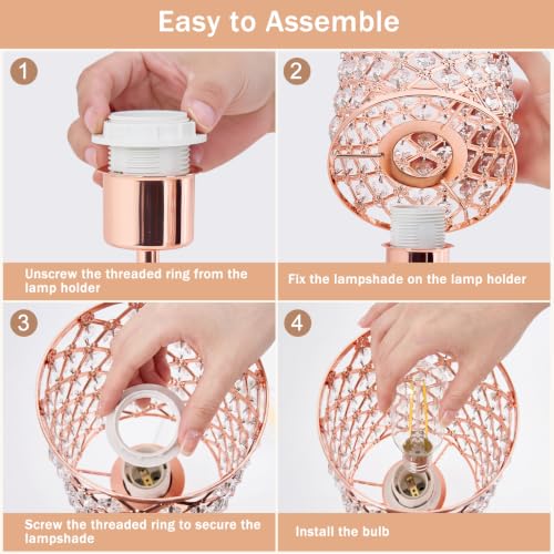 Crystal Table Lamp, Rose Gold Touch Lamp with USB C+A Port, 3-Way Dimmable - color: Rose Gold, size: 14.75"