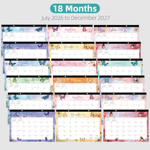 Tcamp Desk Calendar 2026-2027, Large Desktop/Wall Monthly Calendar - color: Colorful-Butterflies, size: 17"x12"(Jul 2026-Dec 2027)