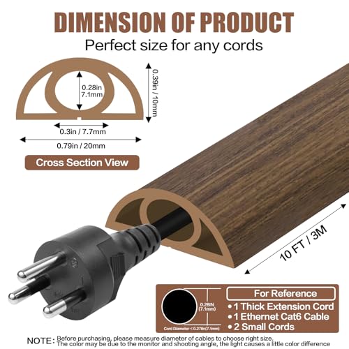 Floor Cord Cover Cable Cavity Self Adhesive Cord Hider Floor 10FT Floor Cable Management Power Cord Protector Floor Electric Cord Covers for Offices, Gym, Exhibitions (Misty Brown Wood, 0.78" x 10') - color: Misty Brown Wood, size: 0.78" x 10'