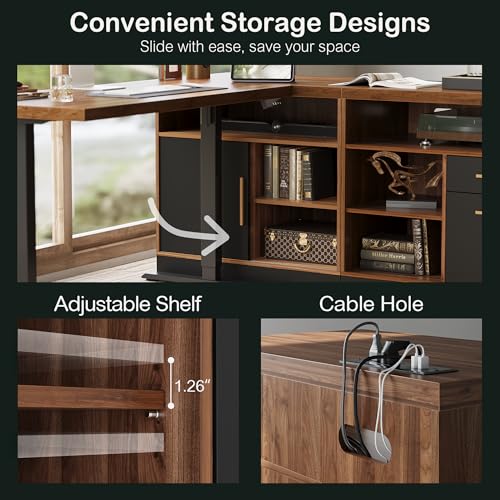 ModernMate 67" L Shaped Reversible Standing Desk with Storage Drawers - color: Black Walnut
