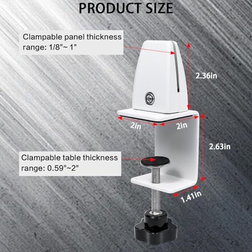 4-Pack Sneeze Guard Clamps for 1/8"" to 1"" Thick Panels, Adjustable Desk Partition Clips, Easy-to-Install Desk Privacy Panel Clips (white) - color: White