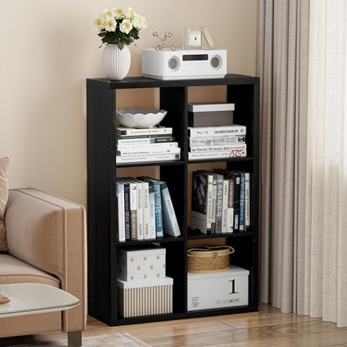 VDNEND Cube Storage Organizer Bookcase, Decorative 11 inch Open Back Cubical Shelf with Thickened Border, Display Bookshelf for Living Room, Home Office, Sturdy Room (Black, 6 Cube,Standard) - color: Black, size: 6-Cube, Standard