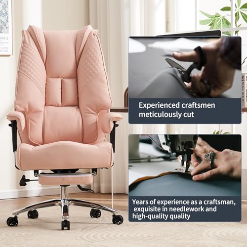 EXCEBET Big and Tall Office Chair 400lbs Wide Seat, Leather High Back Executive Office Chair with Foot Rest, Ergonomic Chairs Lumbar Support for Lower Back Pain Relief (Light Pink) - color: Light Pink