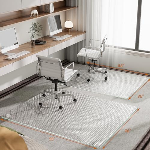 GLSLAND 46"x55" Tempered Glass Chair Mat – Checkered Patterned Desk Mats - color: Clear01, size: 46" x 55"