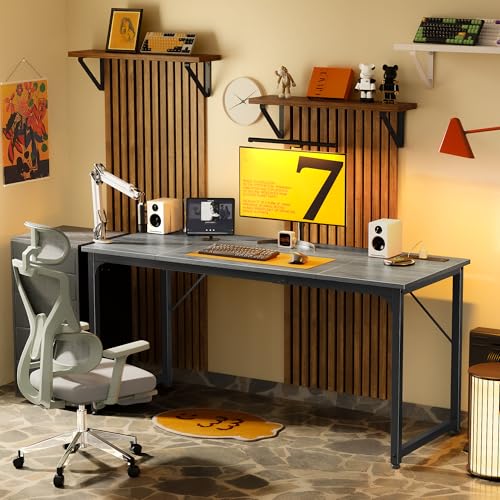 PRAISUN 63 X 24 Inch Computer Desk, Power Outlets, USB-C, Grey - color: Grey, size: 63inch