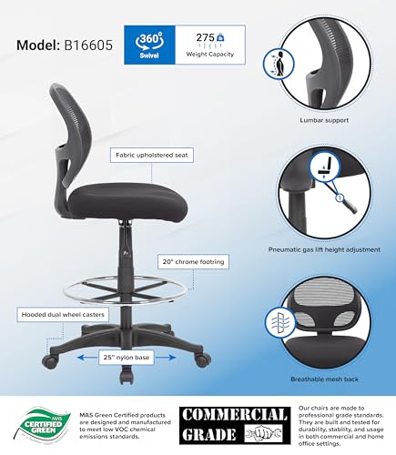 Boss Office Products Commercial Grade Mesh Stool, Black