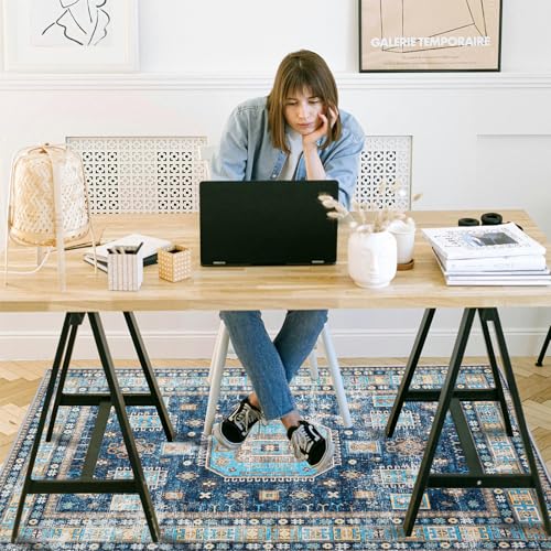 Office Chair Mat for Hardwood Floor, 48"x36" Easy Glide Computer Desk Mat Protector for Rolling Chair Under Desk Rug Nonslip Backing, Machine Wash (Modern) - color: Blue and White, size: 36"x48"