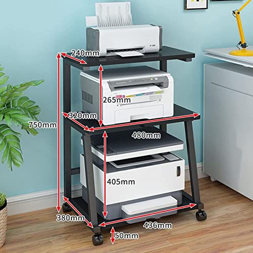 3-Tier Rolling Printer Stand with Wheels, Multi-Purpose Home Office Cart for Printers, Scanners & Fax Machines, Compact White Design (43.6x38x75cm) - color: White, size: 43.6x38x75cm