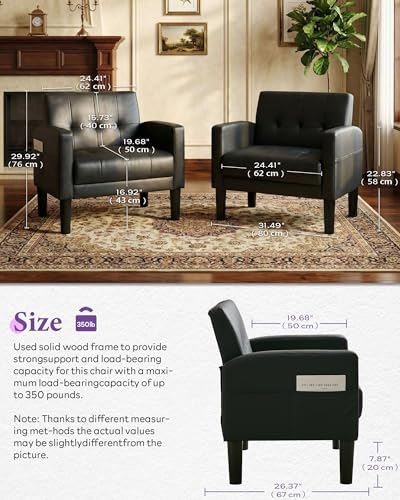 Black Leather Accent Chairs, Upholstered Tufted Armchairs for Living Room - color: Black, size: 30.9inch-2