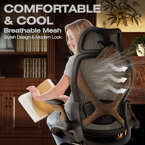 ELABEST X100 Ergonomic Mesh Office Chair with Footrest, Big and Tall Home Desk Chair with 5D Flip-Up Arms, Adjustable 3D Lumbar Support, Gaming & Executive Computer Chair (Coffee Break) - color: Coffee Break