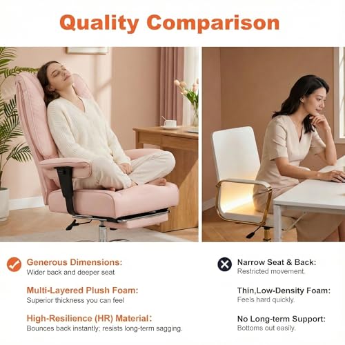 EXCEBET Big and Tall Office Chair 400lbs Wide Seat, Leather High Back Executive Office Chair with Foot Rest, Ergonomic Chairs Lumbar Support for Lower Back Pain Relief (Light Pink) - color: Bright Pink