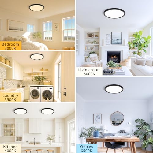 12Pack 11.4 Inch LED Flush Mount Ceiling Light,24W,2427LM,5CCT (Black) | 3000K-6500K Selectable,ETL,0.66in Ultra Thin Round Flat Panel Close to Ceiling Light Fixture for Bedroom, Kitchen (Black) - color: Black, size: 11.4"-12pk