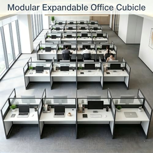 Office Cubicle Desk with Privacy Panels - Modular Office Workstation for 2/4/6/8/10 Person, Wood and Metal Workstation for Business Commercial Workspace,White,10 Person - size: 10 Person