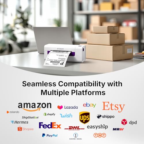 KNAON Shipping Label Printer, Wireless Wi-Fi Thermal Printer, AirPrint Label Printing 4x6 for iPhone, iPad, Mac, Supports Android&Windows, Includes Label Holder – Ideal for Small Businesses, Shopify