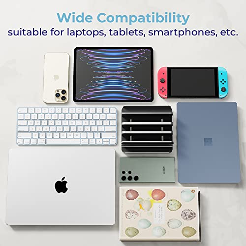 Adjustable Laptop Stand, 5 Slots, Aluminum Space-Saving, for Apple MacBook/Surface/Galaxy/Tablet/iPad/iPhone, Silver - color: Silver